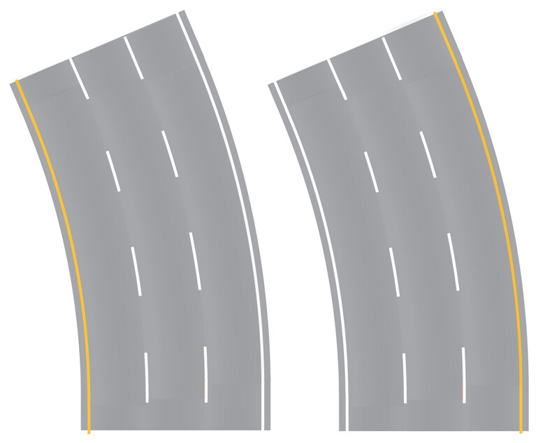 Easy Streets HO - Aged Asphalt-Broad Curve 3 Lane Interstate