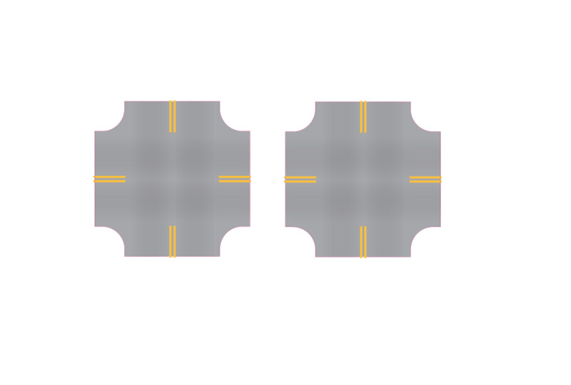 Easy Streets N - Aged Asphalt-4 way intersection 2 stop No White
