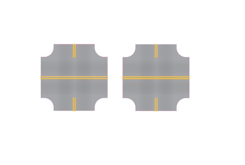 Easy Streets N - Aged Asphalt-4 way intersection 2 stop No White