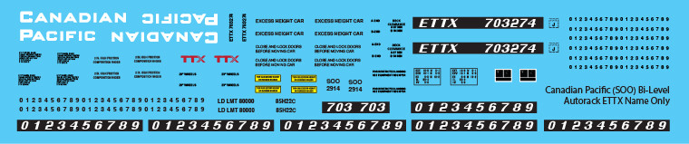 Canadian Pacific Bi-Level Autorack ETTX Name Only Decals