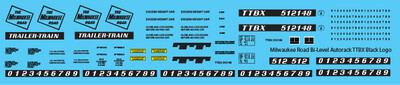 HO Scale - Milwaukee Road Autorack Bi-Level Black Logo Decals