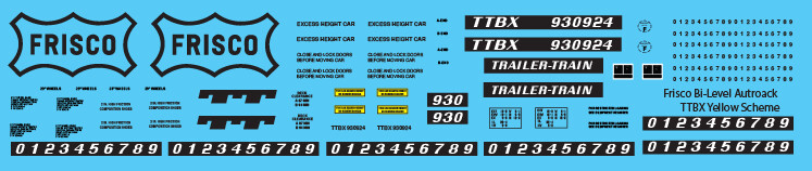 Frisco Bi-Level Autorack TTBX Yellow Decals