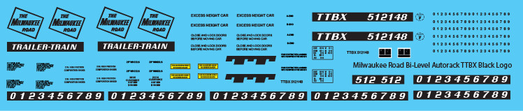 Milwaukee Road Autorack Bi-Level Black Logo Decals