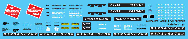 Milwaukee Road Autorack Bi-Level Red Logo Decals