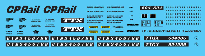 HO Scale - Canadian Pacific Bi-Level Yellow Autorack ETTX Decals