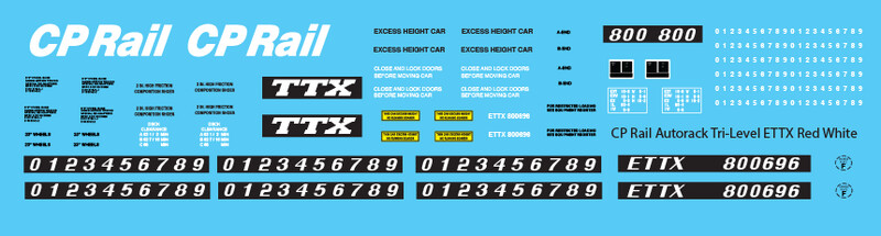 Canadian Pacific Tri-Level Red Autorack ETTX Decals