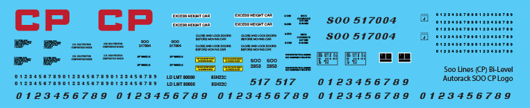 Soo Lines CP Bi-Level Autorack SOO CP Logo Decals