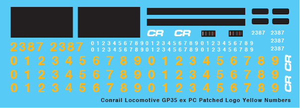 Conrail Locomotive GP35 exPC Patched Logo Yellow Numbers Decals