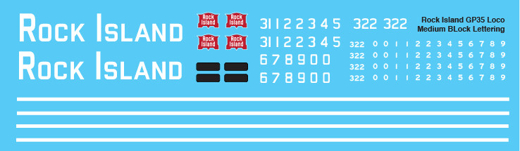 Rock Island Locomotive GP35 Medium Block Scheme Decals