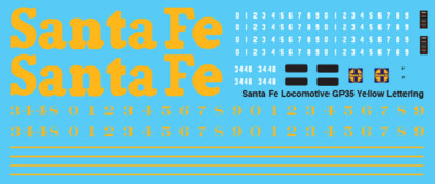 N Scale - Santa Fe Locomotive GP35 Yellow Lettering Decals