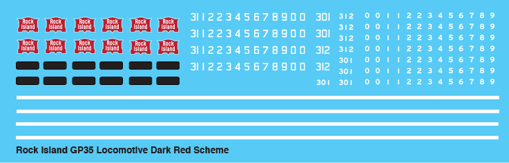Rock Island Locomotive GP35 Dark Red Scheme Decals
