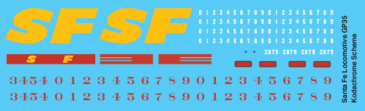 HO Scale - Santa Fe Locomotive GP35 Kodachrome Scheme Decals