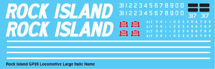 Rock Island Locomotive GP35 Large Italic Scheme Decals
