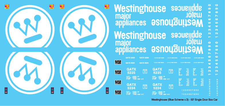 Westinghouse Box Car 50ft Blue Scheme v3 Decals
