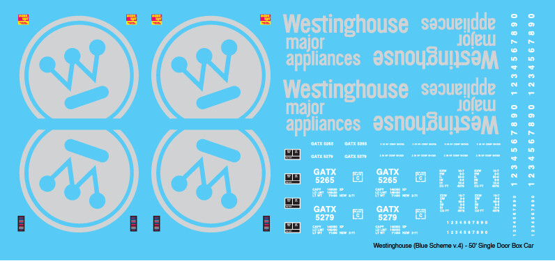 Westinghouse Box Car 50ft Blue Scheme v4 Decals