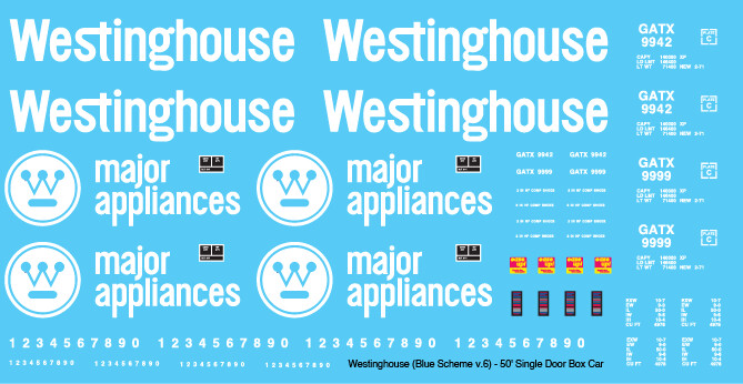 Westinghouse Box Car 50ft Blue Scheme v6 Decals