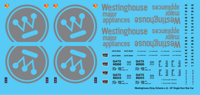 HO Scale - Westinghouse Box Car 50ft Gray Scheme v4 Decals