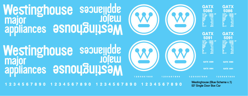Westinghouse Box Car 50ft Blue Scheme v1 Decals