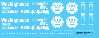 N Scale - Westinghouse Box Car 50ft Blue Scheme v1 Decals