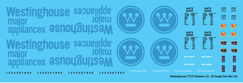 Westinghouse Box Car 50ft Tyco Scheme v2 Decals