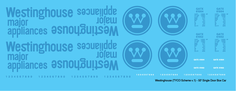 Westinghouse Box Car 50ft Tyco Scheme v1 Decals