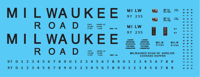 Milwaukee Road 50ft Airslide Covered Hopper Decals