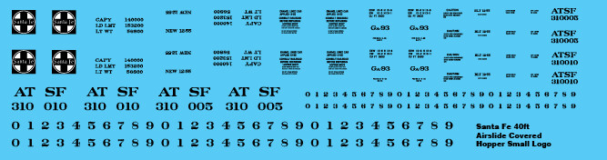 Santa Fe 40ft Airslide Covered Hopper Small Logo Decals