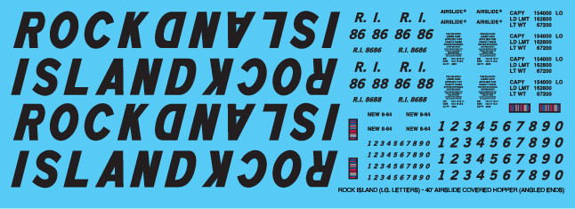 Rock Island 40ft Airslide Covered Hopper Large Letters Decals