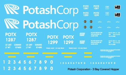 Potash Corp 3 Bay Covered Hopper Decals