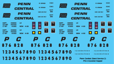 Penn Central Covered Hopper PS2 Sand Service 2 Decals