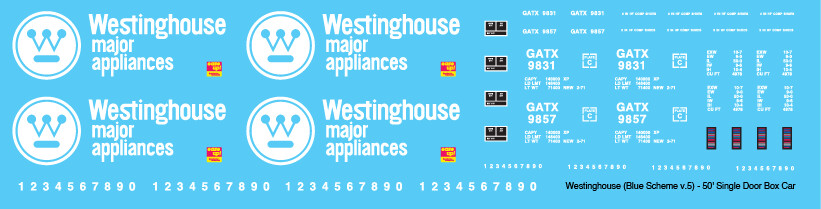 Westinghouse 50ft Blue Scheme Box Car v5 Decals