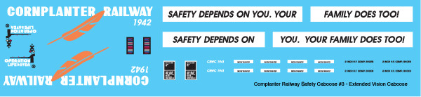 HO Scale - Cornplanter Railway Ext Vis Safety Caboose v3 Decals