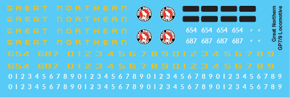 Great Northern GP9 Green Orange Locomotive Decals