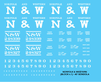 HO Scale - Norfolk Western 40ft Black Gondola v1 Decals