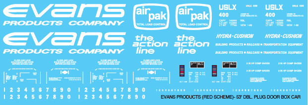 Evans Products Red White Box Car Decals