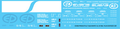 HO Scale - Evans Products Lt Blue White Box Car Decals v4
