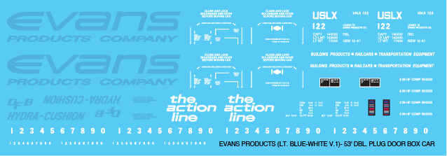 Evans Products Lt Blue White Box Car Decals v1