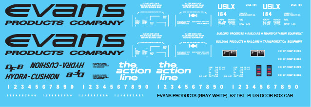 Evans Products Gray White Box Car Decals