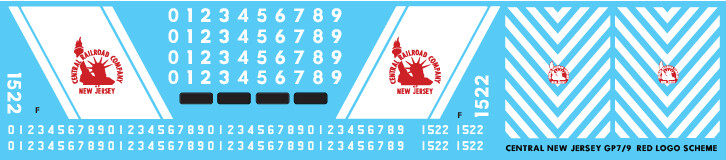 Central New Jersey GP7 Locomotive Red Logo Decals