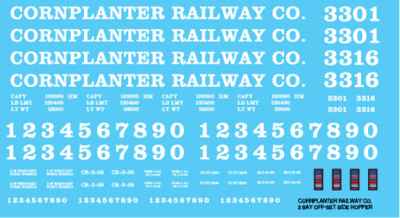 N Scale - Cornplanter Railway 2 bay Offset Open Hopper Decals