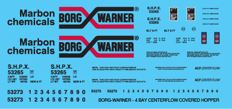 Borg Warner 4 Bay Centerflow Covered Hopper Decals