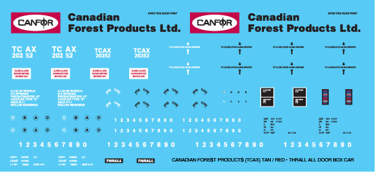 Canadian Forest Products Tan/Red All Door Box Car Decals