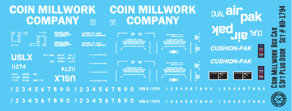 Coin Millwork 53ft Plug Door Box Car Decals