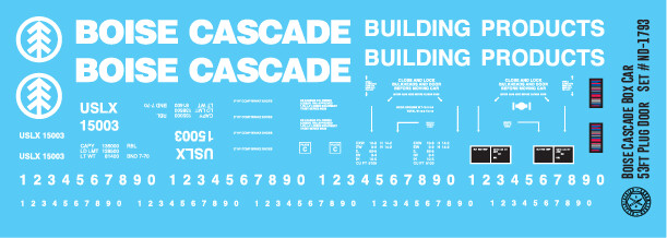 Boise Cascade 53ft Plug Door Box Car Decals