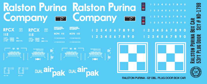 Ralston Purina 53ft Plug Door Box Car Decals