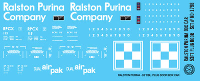 N Scale - Ralston Purina 53ft Plug Door Box Car Decals
