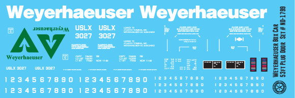 Weyerhaeuser 53ft Plug Door Box Car Decals
