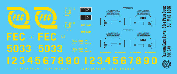 Florida East Coast 53ft Plug Door Box Car Decals