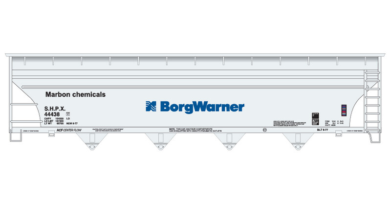 Borg Warner White 4 Bay Centerflow Covered Hopper New Logo Decals