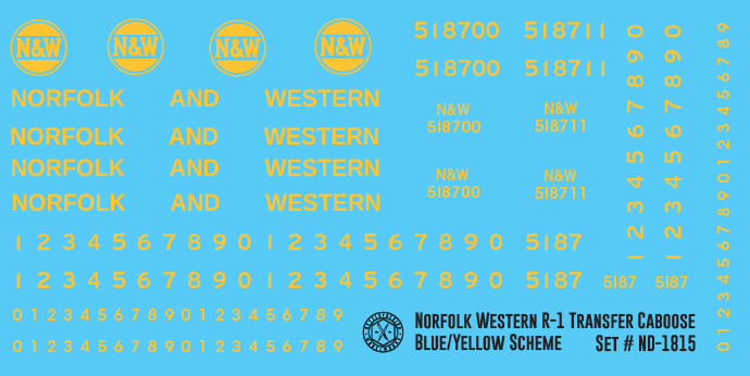 Norfolk Western R1 Transfer Caboose Blue Yellow Scheme Decals